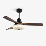Hasu Walnut Wood Fabric Shade Ceiling Fan for Living Room & Bedroom
