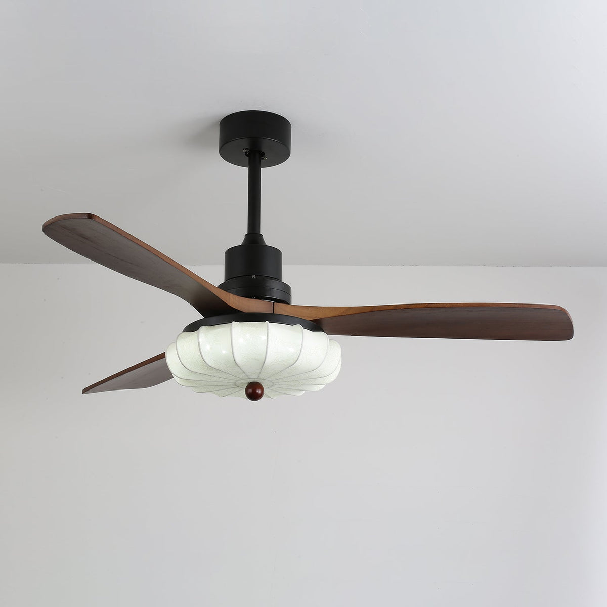 Hasu Walnut Wood Fabric Shade Ceiling Fan for Living Room & Bedroom