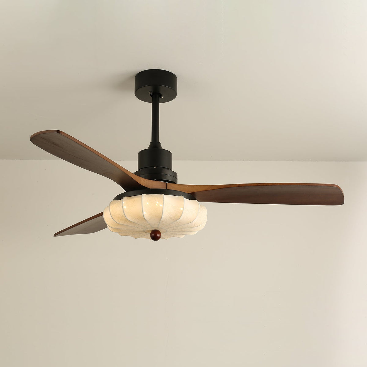 Hasu Walnut Wood Fabric Shade Ceiling Fan for Living Room & Bedroom