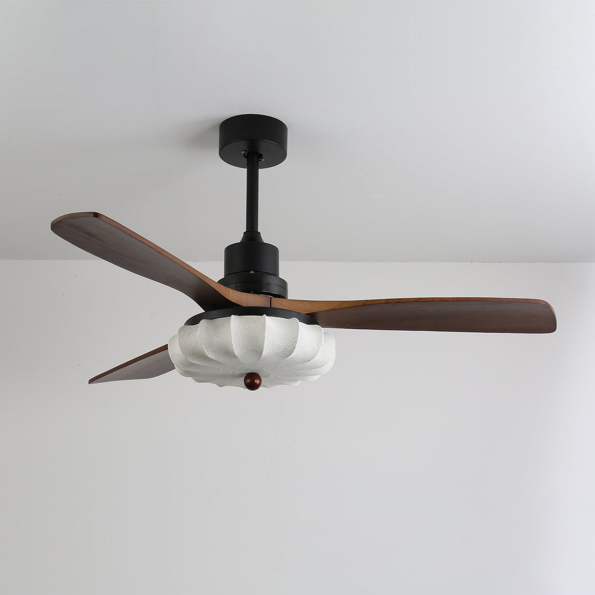 Hasu Walnut Wood Fabric Shade Ceiling Fan for Living Room & Bedroom