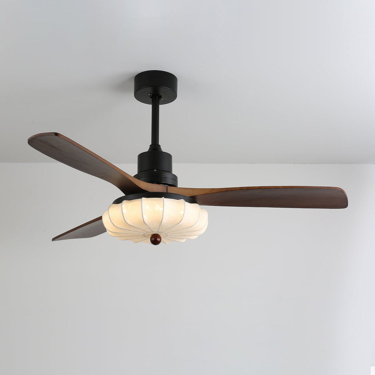 Hasu Walnut Wood Fabric Shade Ceiling Fan for Living Room & Bedroom