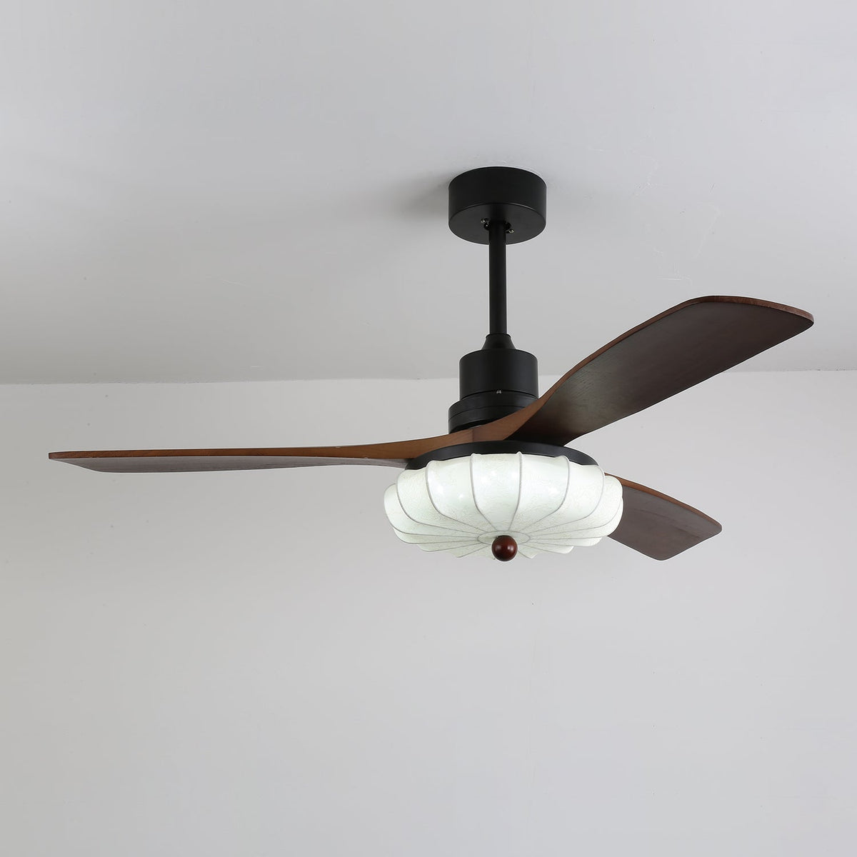 Hasu Walnut Wood Fabric Shade Ceiling Fan for Living Room & Bedroom