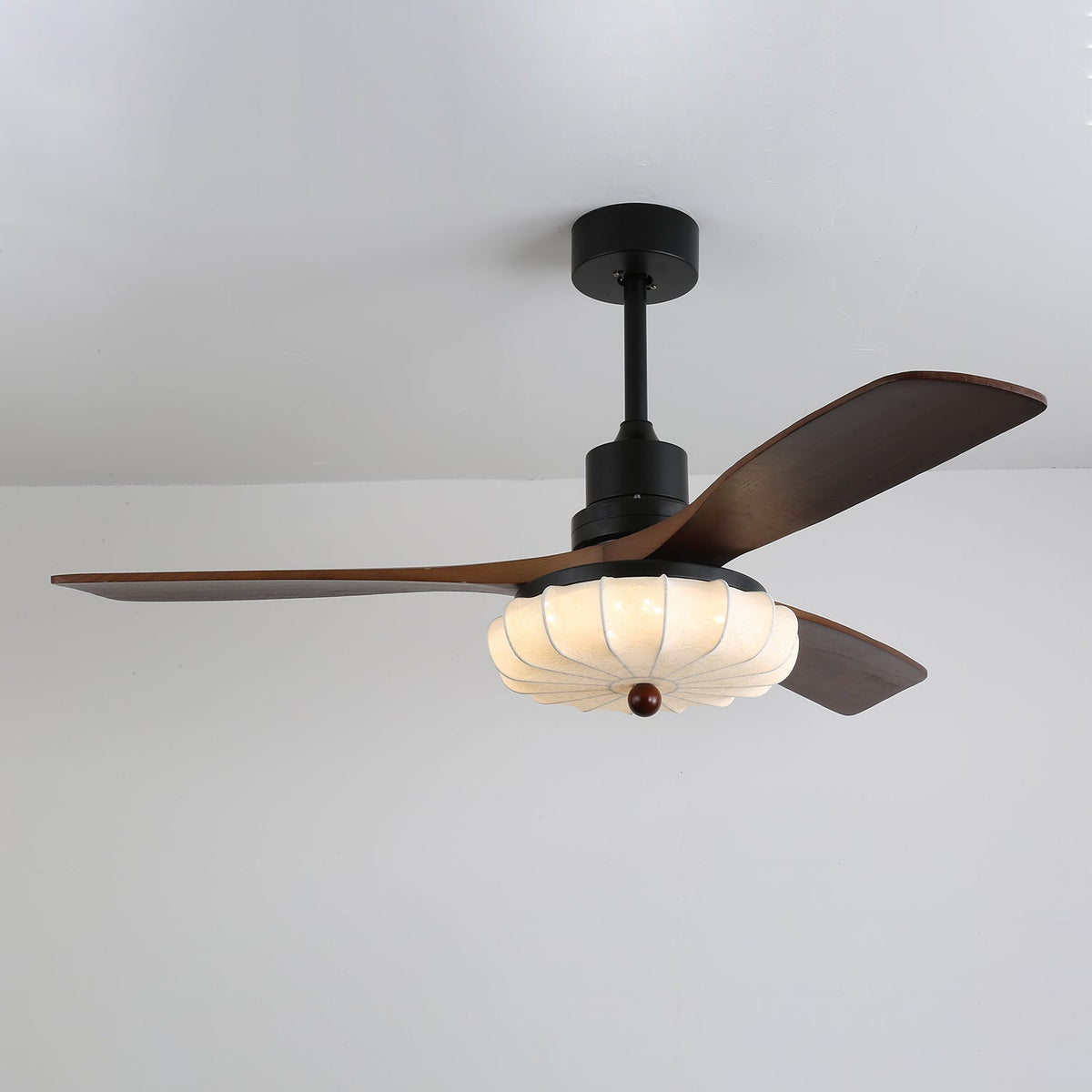 Hasu Walnut Wood Fabric Shade Ceiling Fan for Living Room & Bedroom