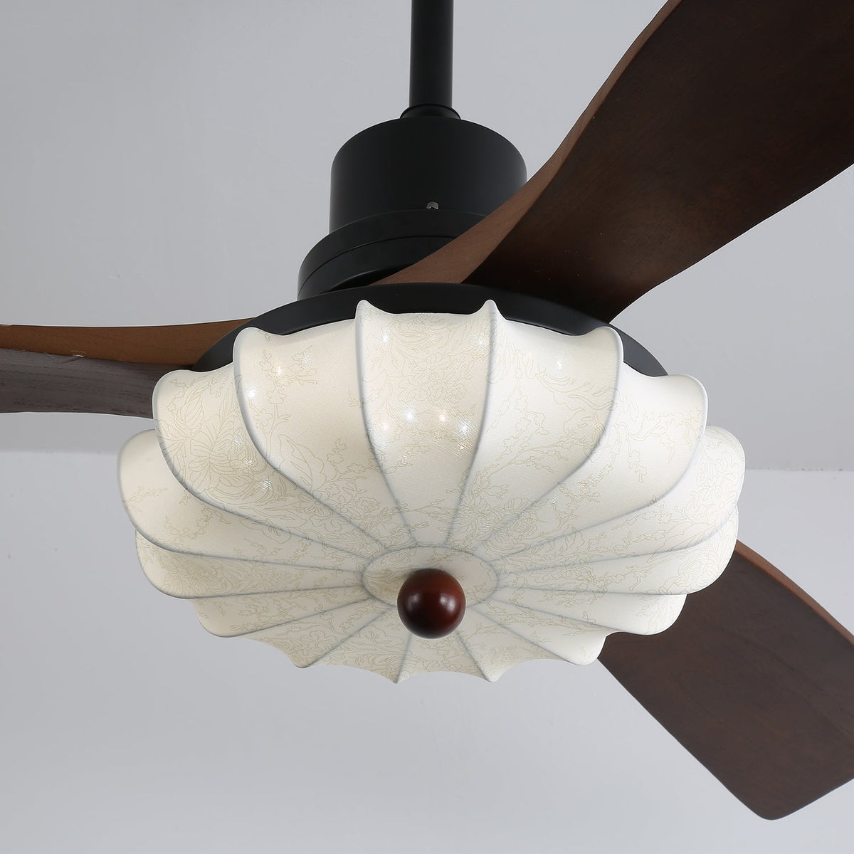 Hasu Walnut Wood Fabric Shade Ceiling Fan for Living Room & Bedroom