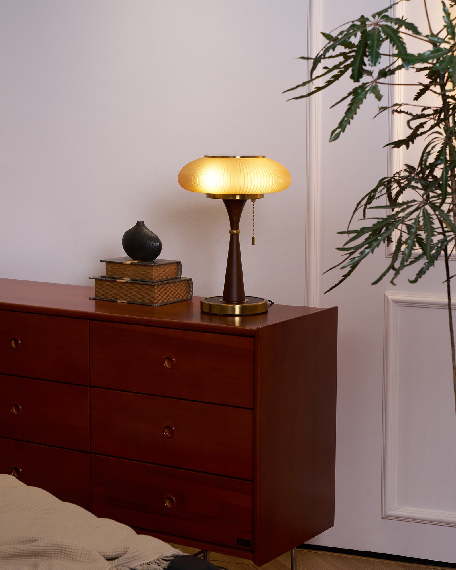 Haru Amber Glass Mushroom Table Lamp for Bedside Desk and Reading Nook