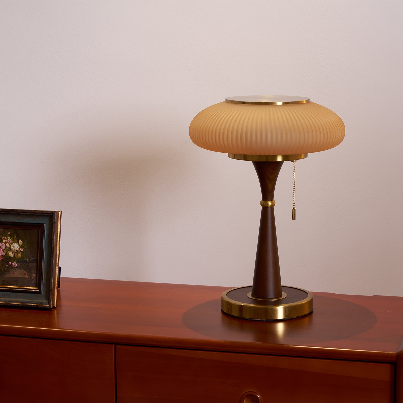 Haru Amber Glass Mushroom Table Lamp for Bedside Desk and Reading Nook