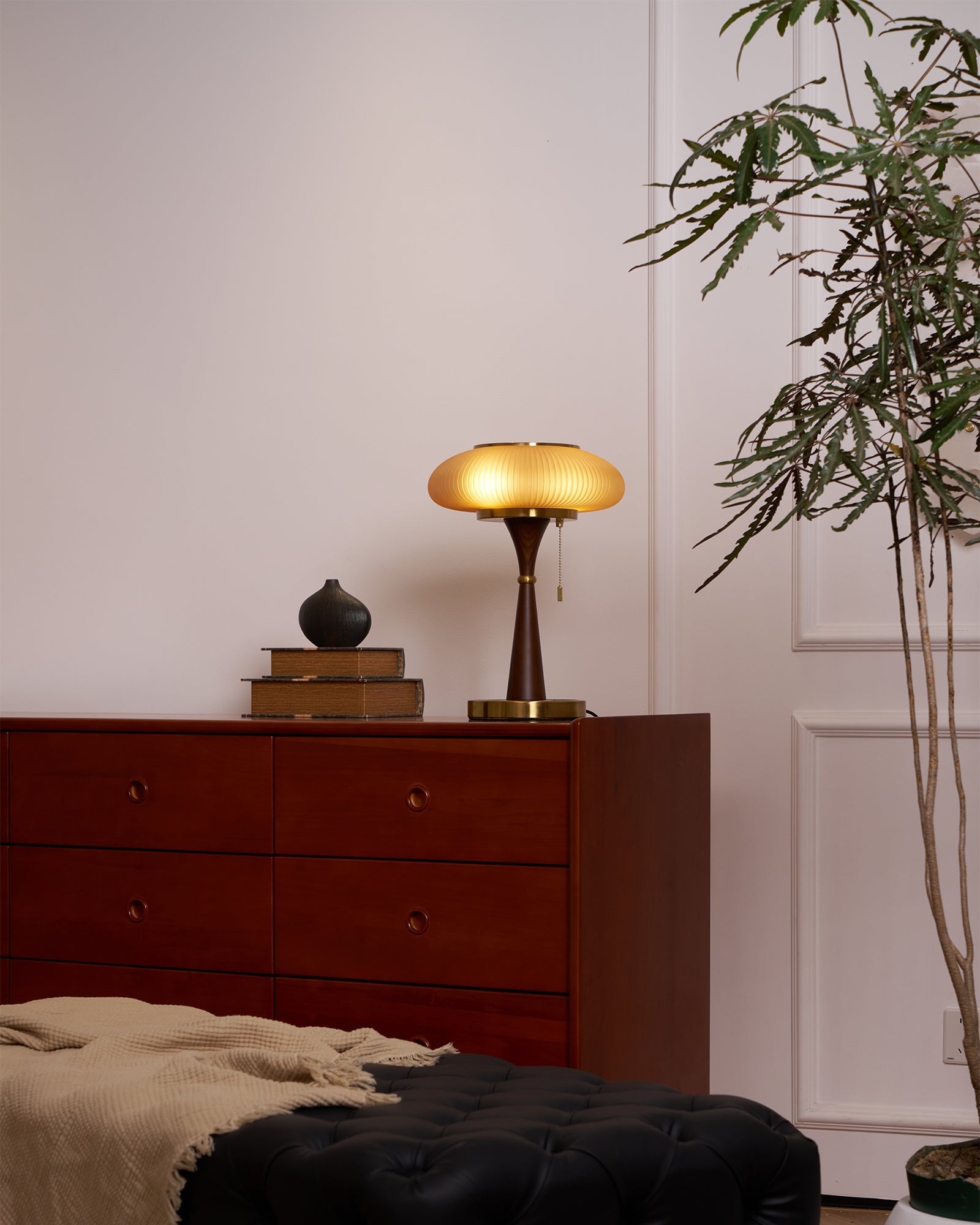 Haru Amber Glass Mushroom Table Lamp for Bedside Desk and Reading Nook