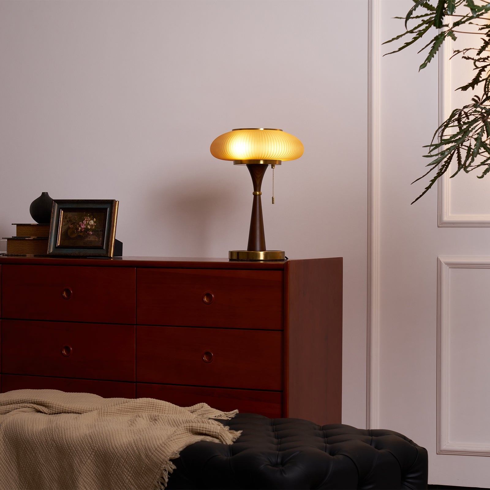 Haru Amber Glass Mushroom Table Lamp for Bedside Desk and Reading Nook