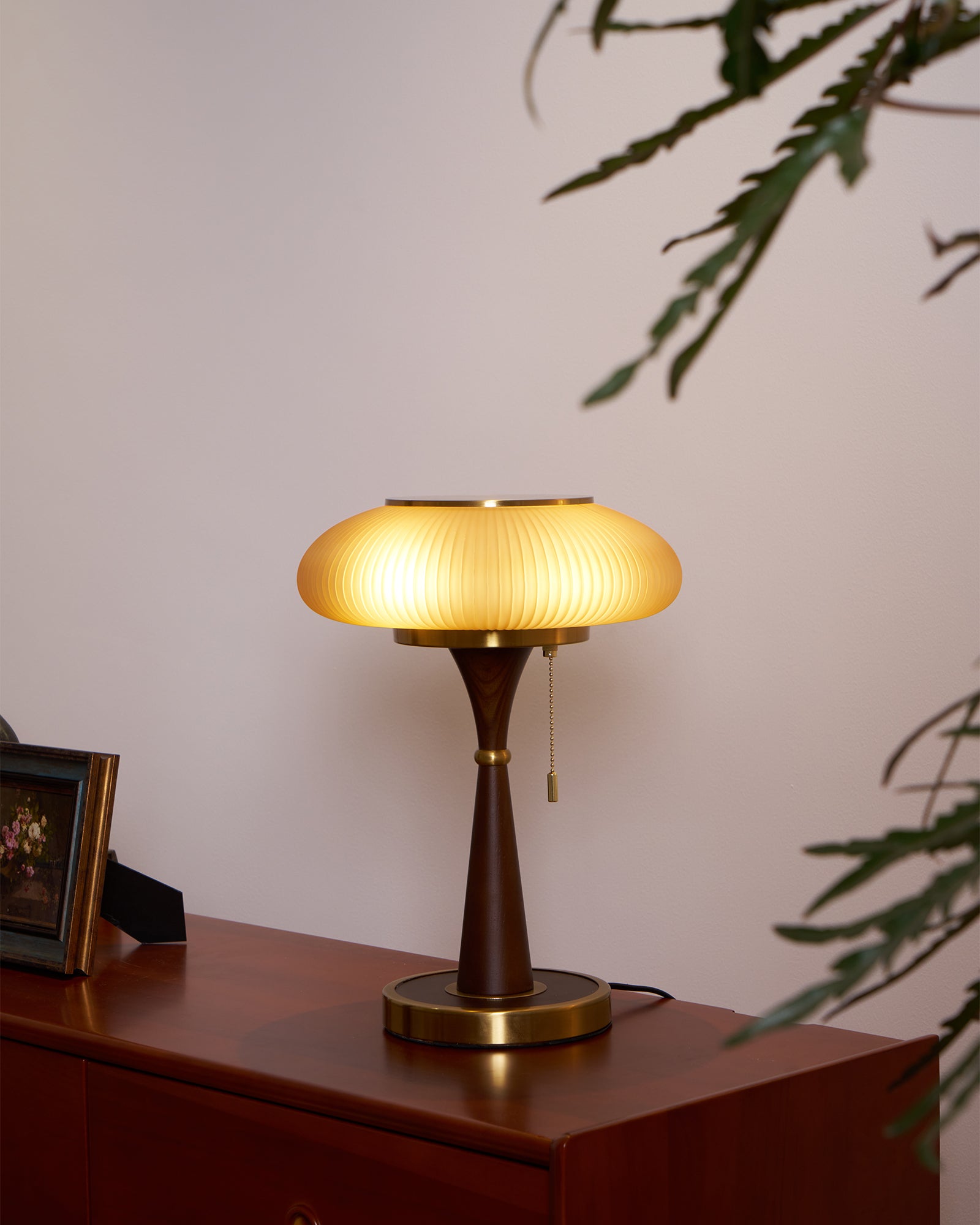 Haru Amber Glass Mushroom Table Lamp for Bedside Desk and Reading Nook