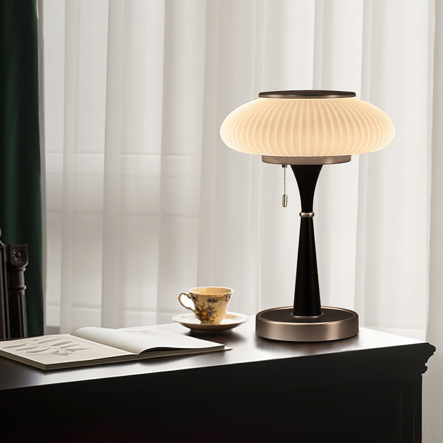 Haru Amber Glass Mushroom Table Lamp for Bedside Desk and Reading Nook