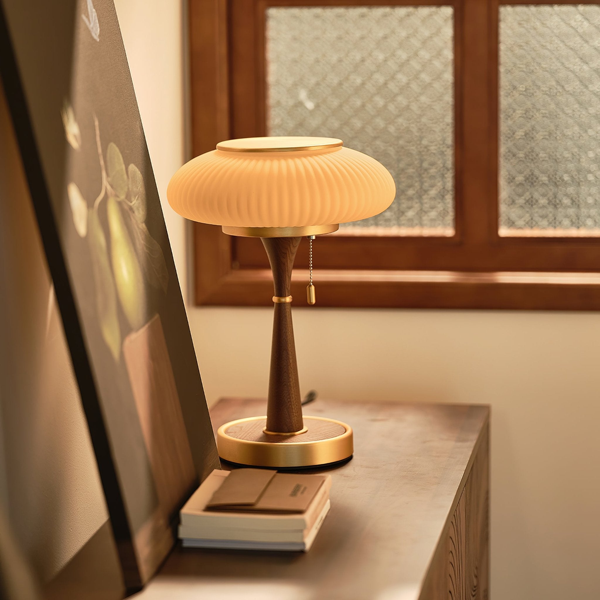 Haru Amber Glass Mushroom Table Lamp for Bedside Desk and Reading Nook