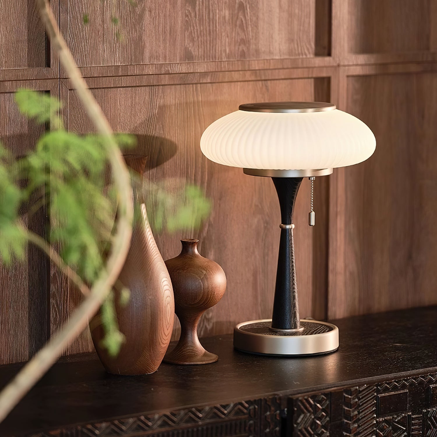 Haru Amber Glass Mushroom Table Lamp for Bedside Desk and Reading Nook