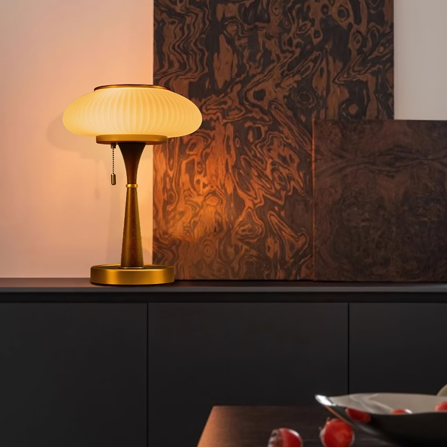 Haru Amber Glass Mushroom Table Lamp for Bedside Desk and Reading Nook