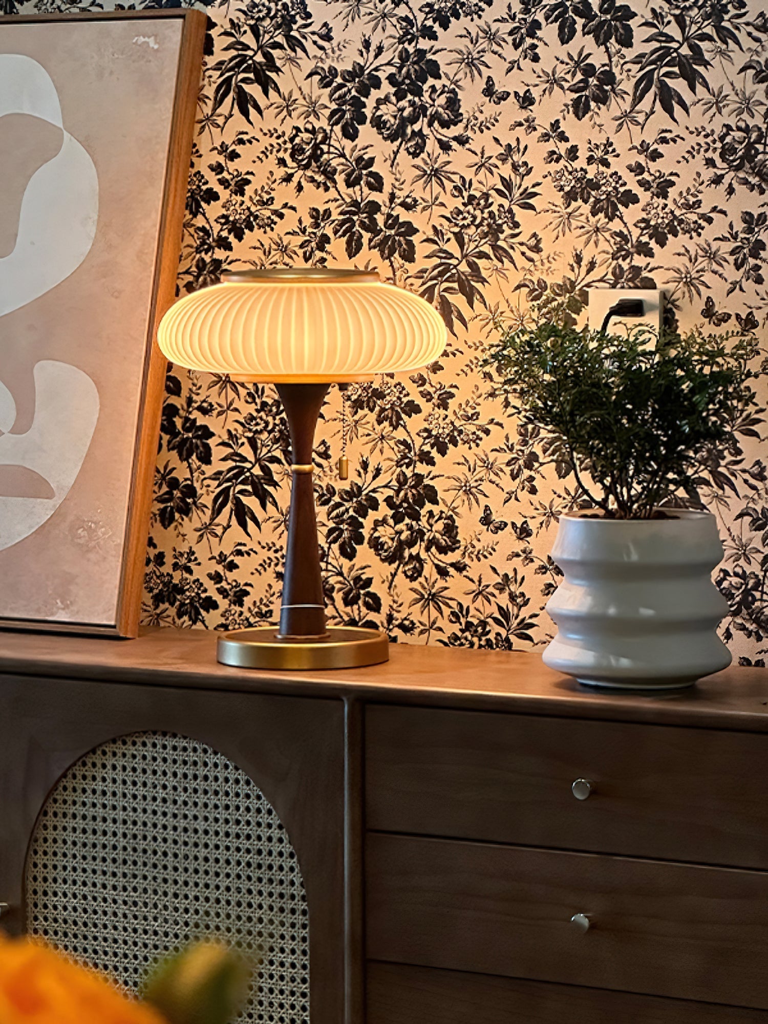 Haru Amber Glass Mushroom Table Lamp for Bedside Desk and Reading Nook