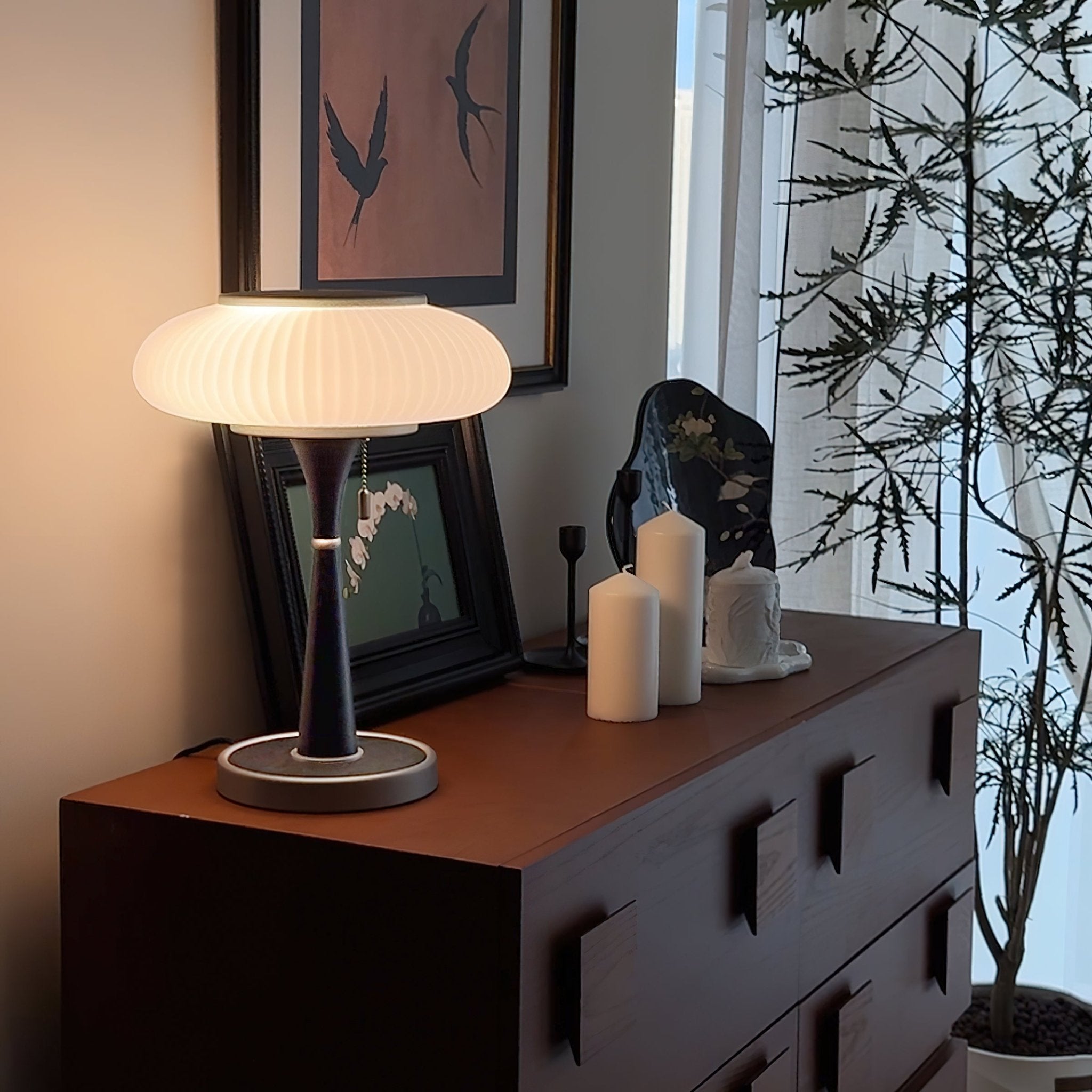 Haru Amber Glass Mushroom Table Lamp for Bedside Desk and Reading Nook