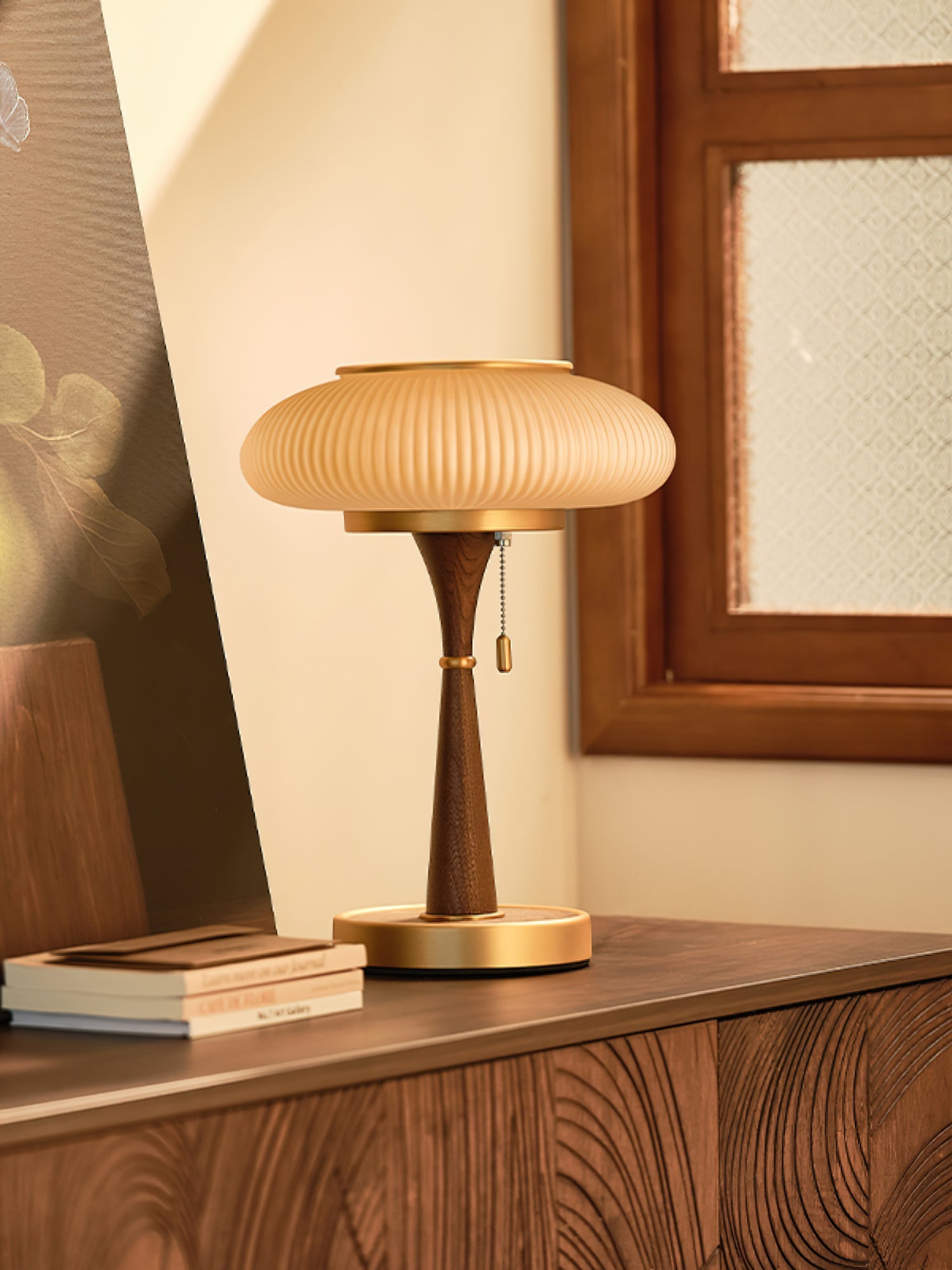 Haru Amber Glass Mushroom Table Lamp for Bedside Desk and Reading Nook