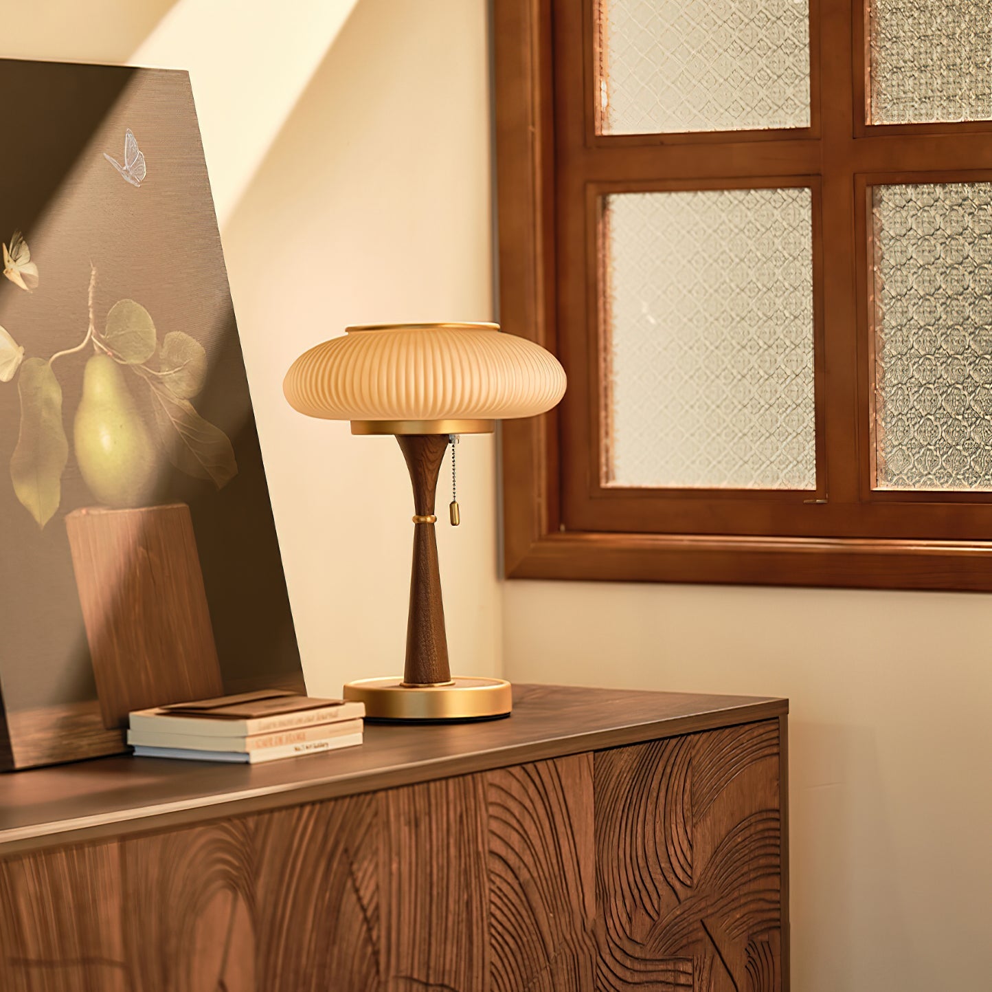 Haru Amber Glass Mushroom Table Lamp for Bedside Desk and Reading Nook