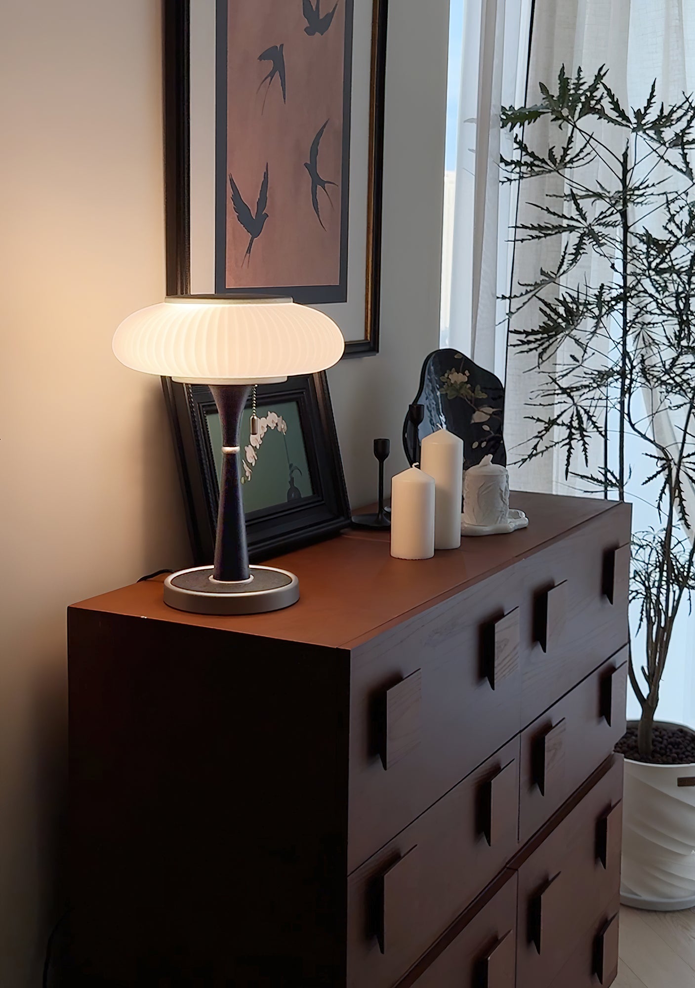 Haru Amber Glass Mushroom Table Lamp for Bedside Desk and Reading Nook