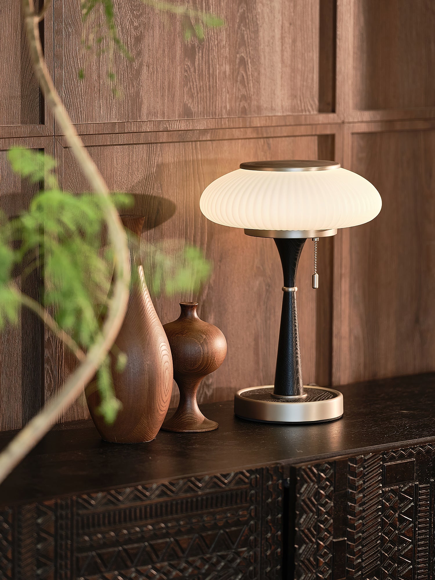 Haru Amber Glass Mushroom Table Lamp for Bedside Desk and Reading Nook
