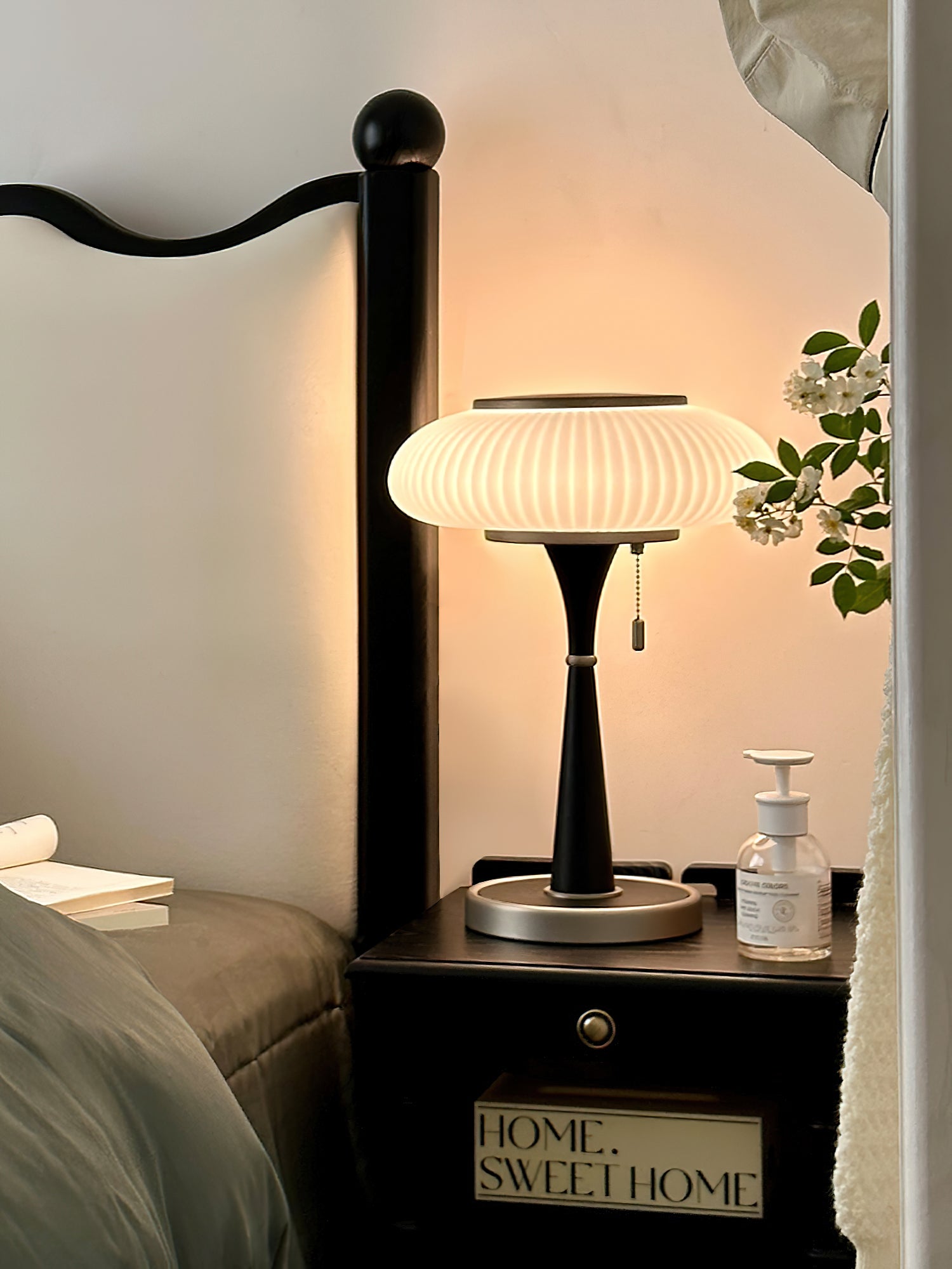 Haru Amber Glass Mushroom Table Lamp for Bedside Desk and Reading Nook