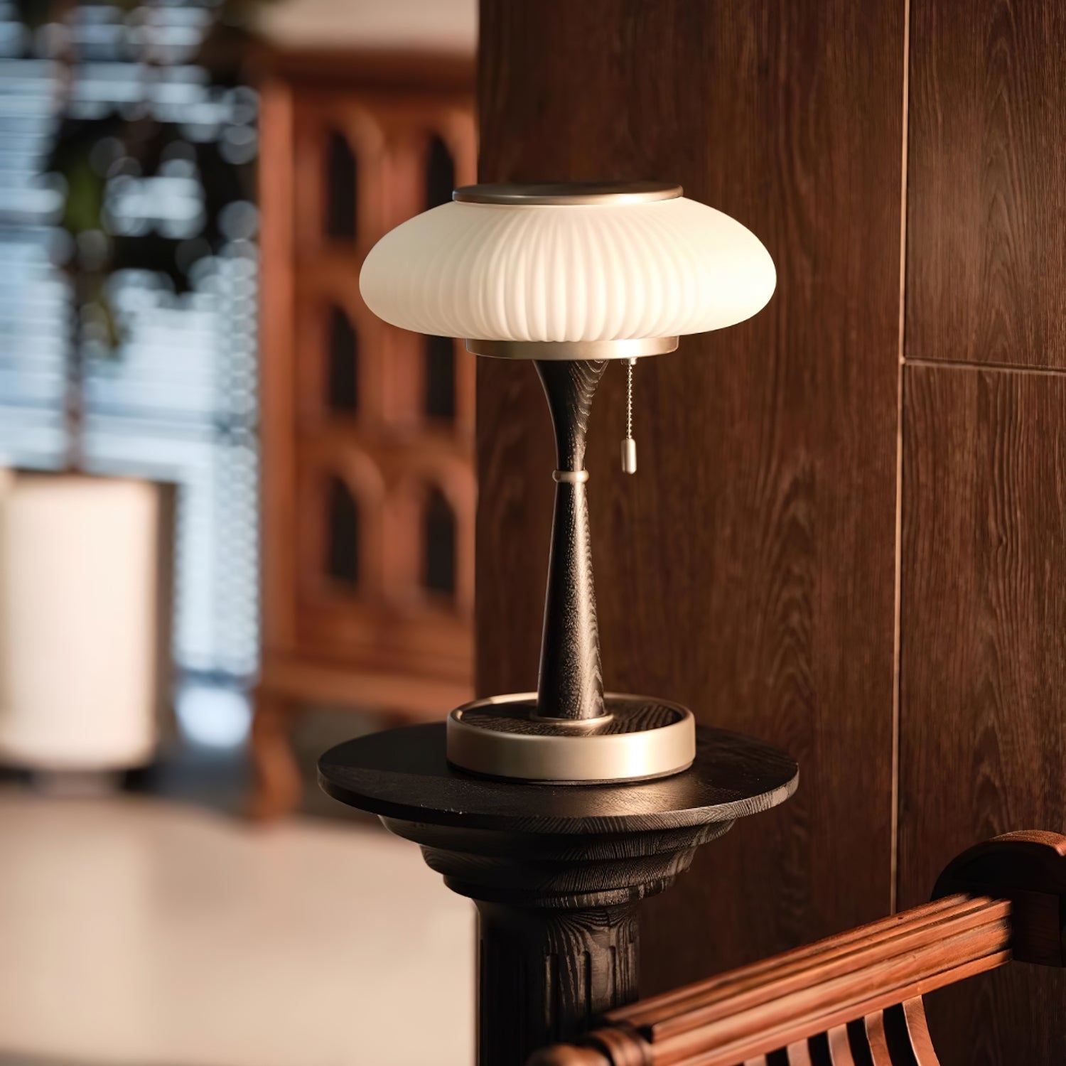 Haru Amber Glass Mushroom Table Lamp for Bedside Desk and Reading Nook
