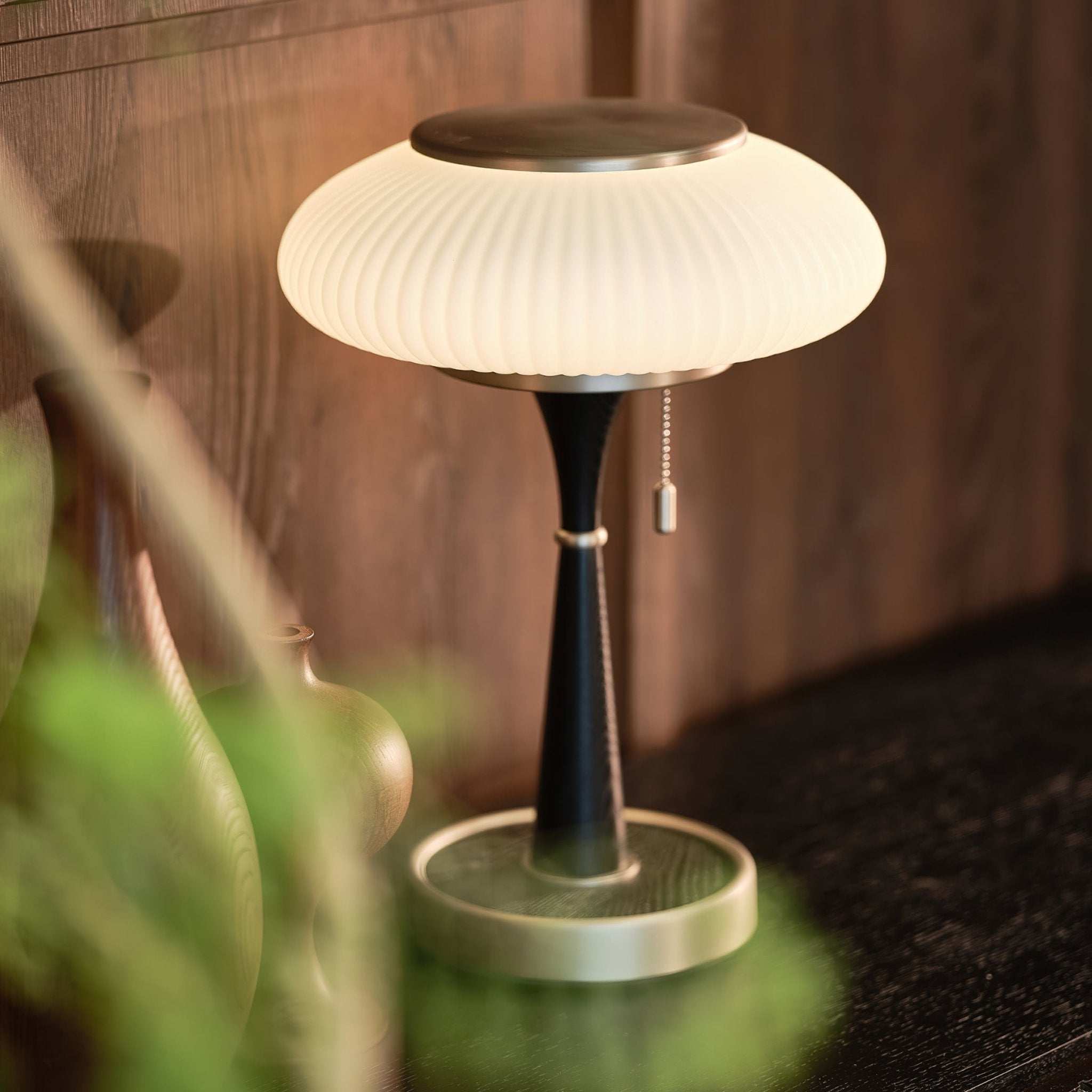 Haru Amber Glass Mushroom Table Lamp for Bedside Desk and Reading Nook