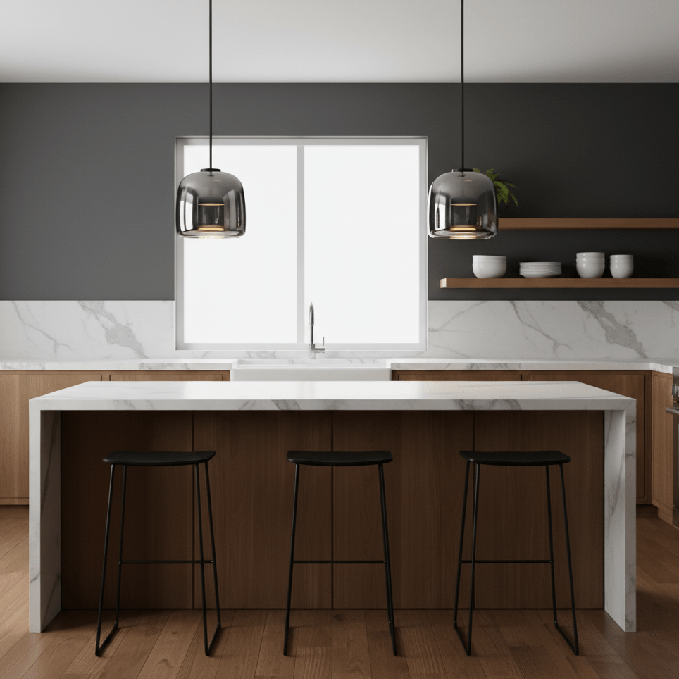 Fumo Hand-Blown Smoked Glass Pendant for Kitchen Island & Dining Room