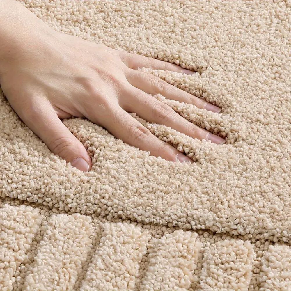Riva Striped Border Flocked Bath Mat Non Slip Quick Dry for Bathroom