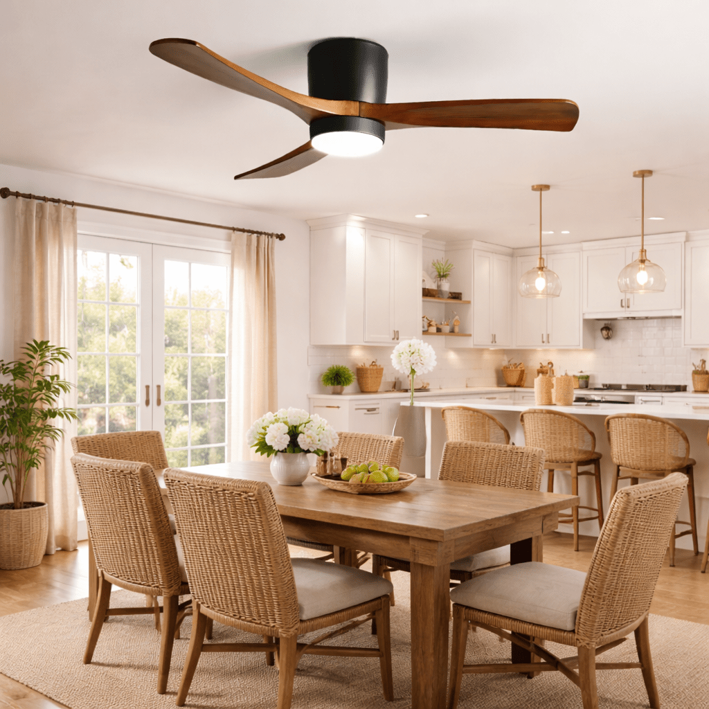 Kaze Solid Wood Quiet DC Ceiling Fan Light for Bedroom & Living Room