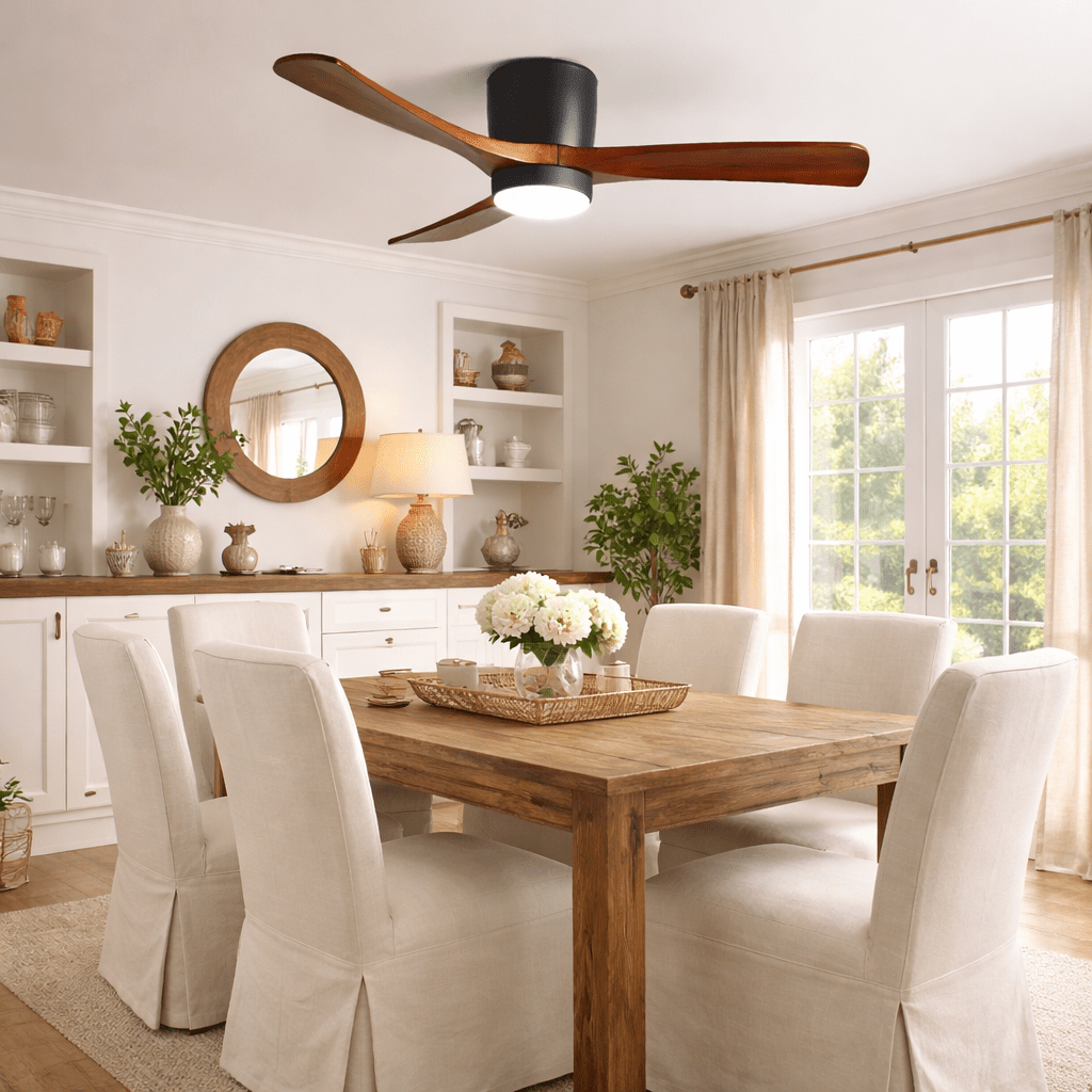 Kaze Solid Wood Quiet DC Ceiling Fan Light for Bedroom & Living Room