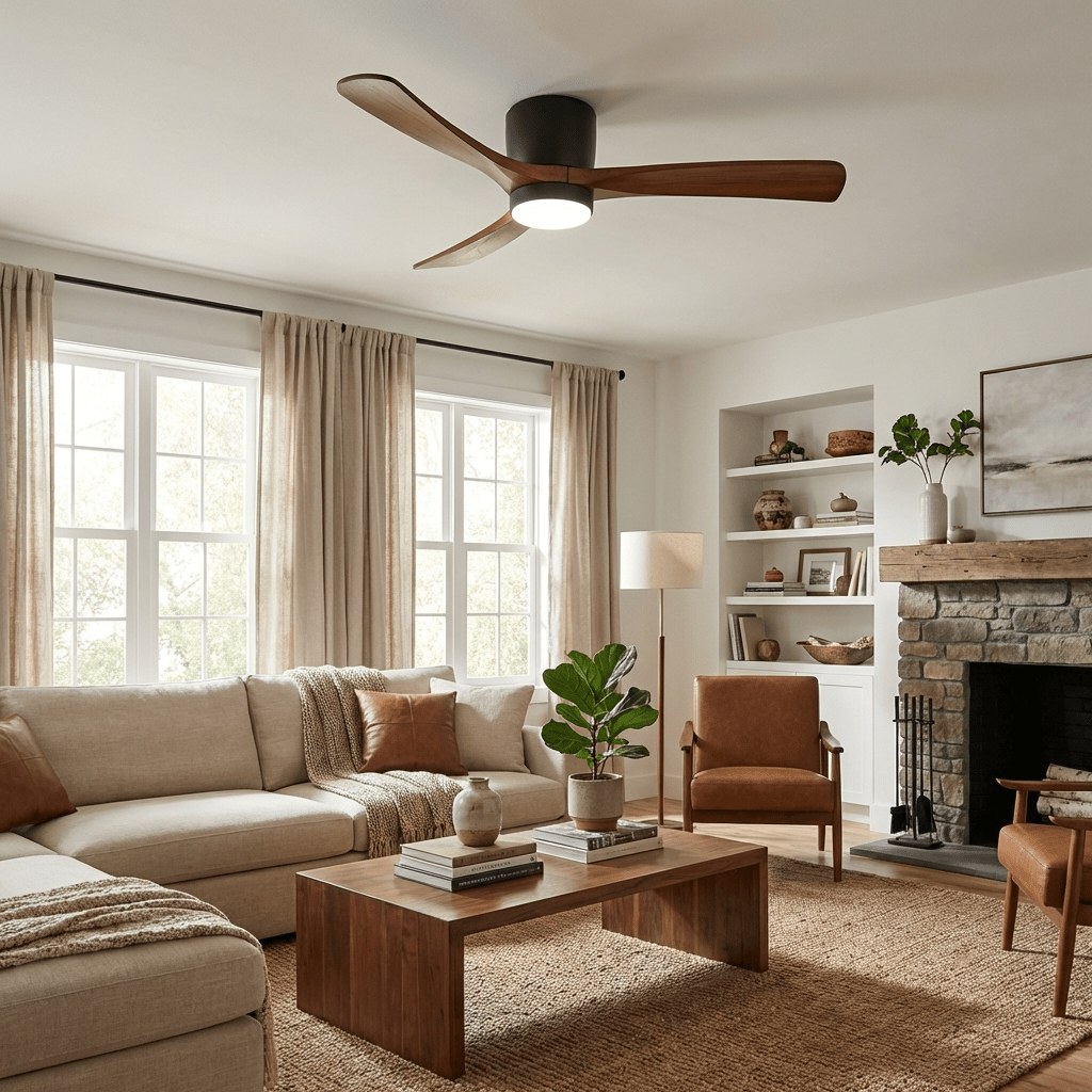 Kaze Solid Wood Quiet DC Ceiling Fan Light for Bedroom & Living Room