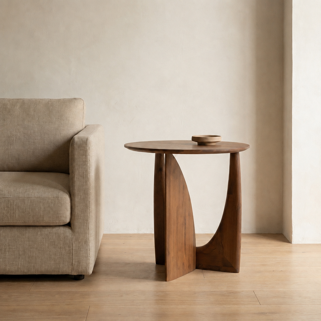Cerchio Round Solid Wood Side Table for Living Room & Bedroom