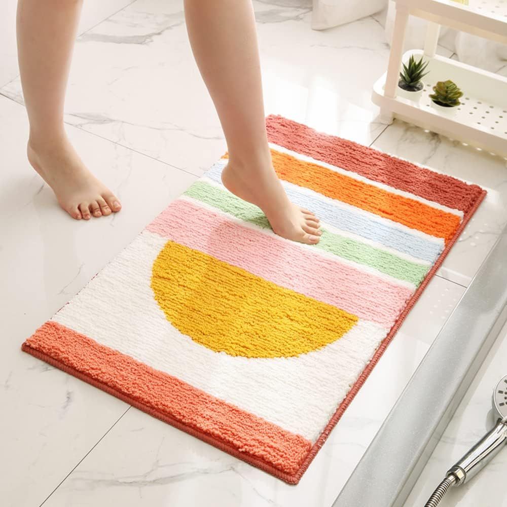Cielo Tufted Plush Ombre Sunset Bath Mat Non Slip Quick Dry Bathroom