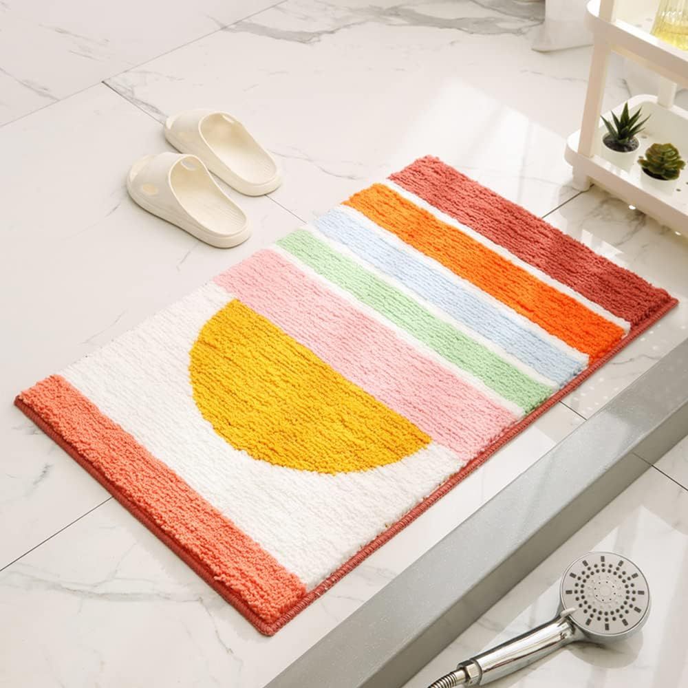 Cielo Tufted Plush Ombre Sunset Bath Mat Non Slip Quick Dry Bathroom
