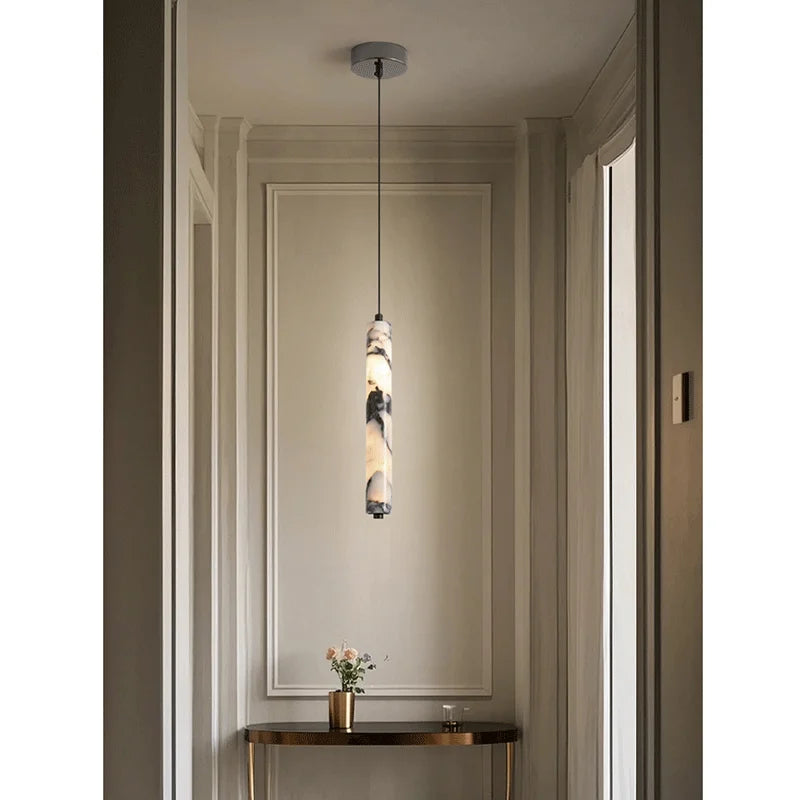 Ombra Black Stone Cylinder Pendant Light for Bedroom & Living Room