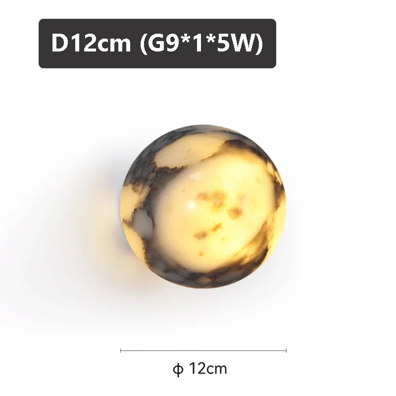 Luna Natural Marble Ball LED Wall Sconce for Bedroom & Hallway