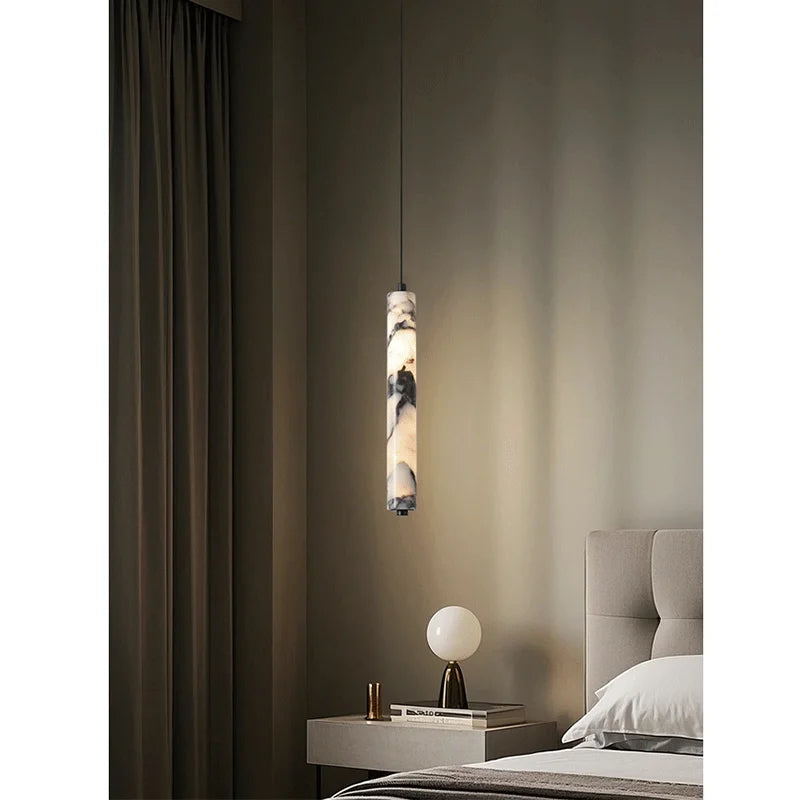 Ombra Black Stone Cylinder Pendant Light for Bedroom & Living Room