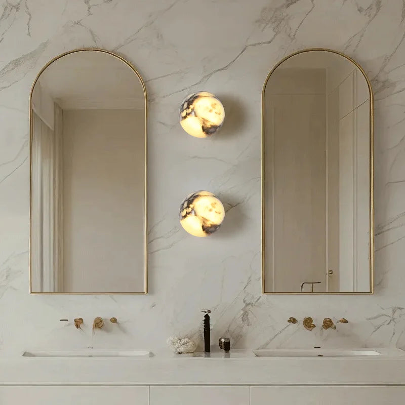 Luna Natural Marble Ball LED Wall Sconce for Bedroom & Hallway
