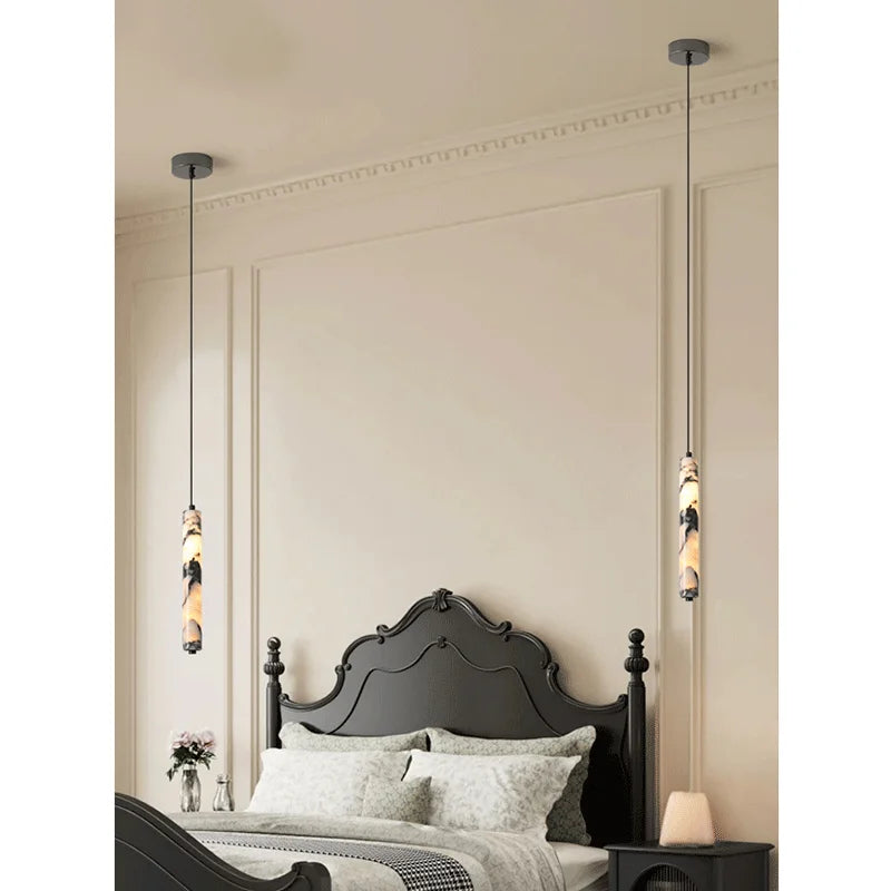 Ombra Black Stone Cylinder Pendant Light for Bedroom & Living Room