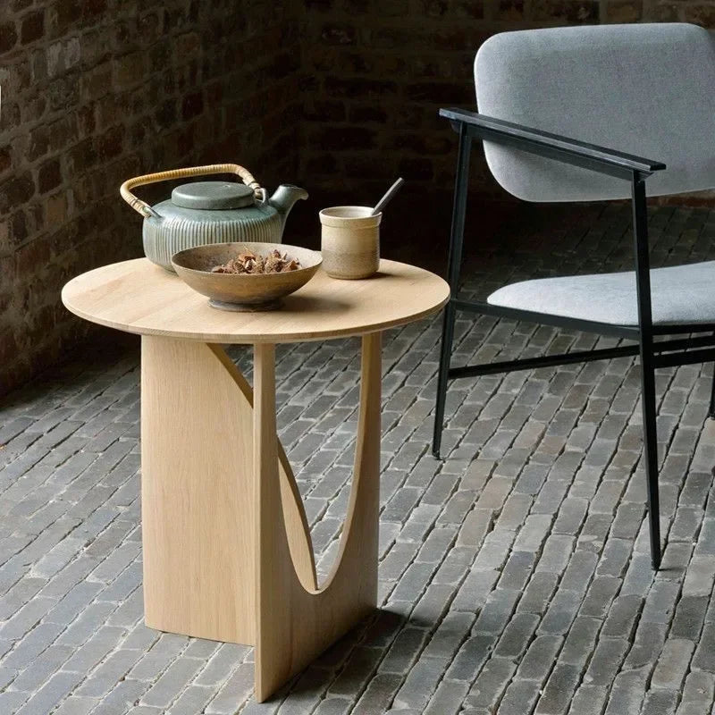 Cerchio Round Solid Wood Side Table for Living Room & Bedroom