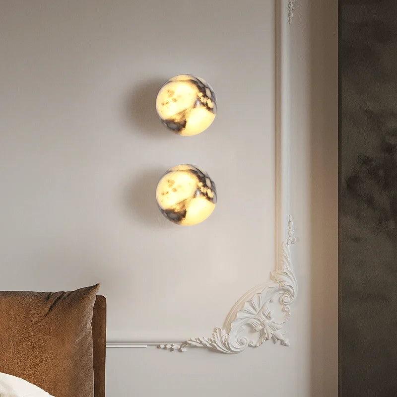 Luna Natural Marble Ball LED Wall Sconce for Bedroom & Hallway
