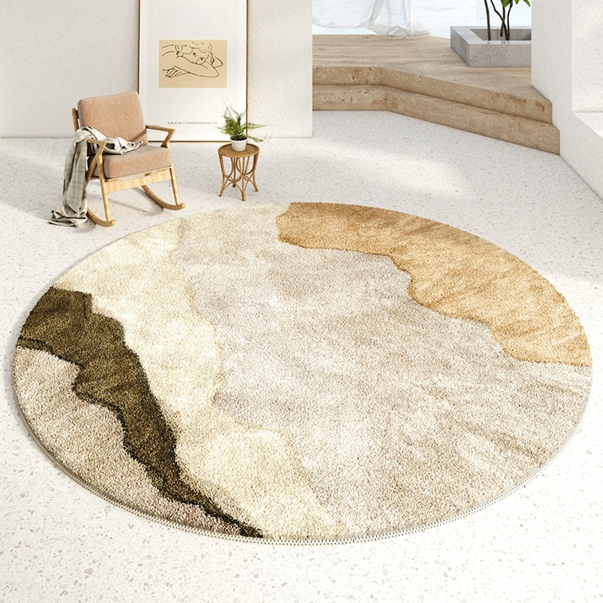 Terra Round Abstract Landscape Area Rug Earthy Tones for Living Rooms