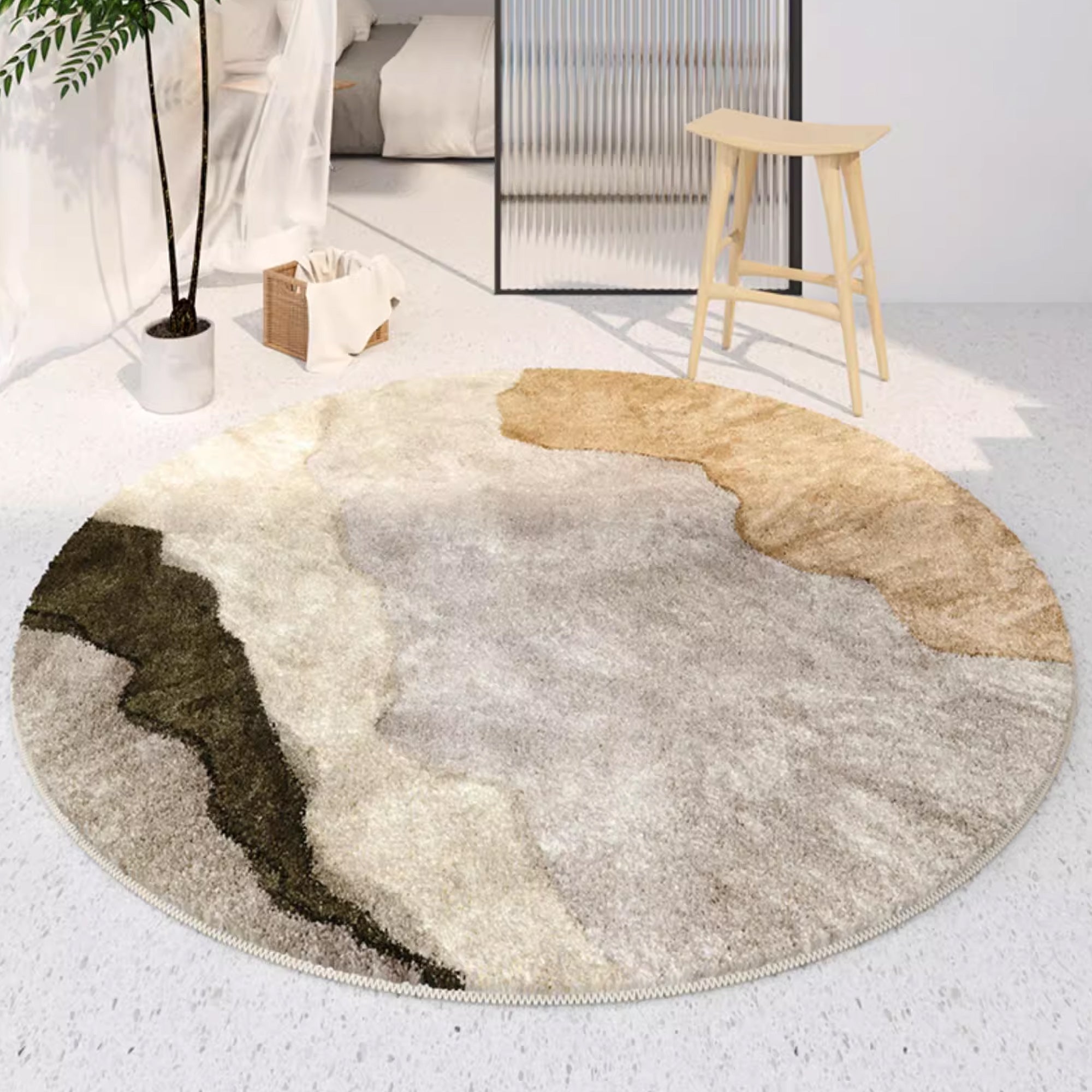 Terra Round Abstract Landscape Area Rug Earthy Tones for Living Rooms