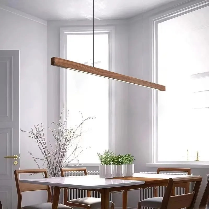 Asta Walnut Wood Linear Chandelier for Kitchen Island & Dining