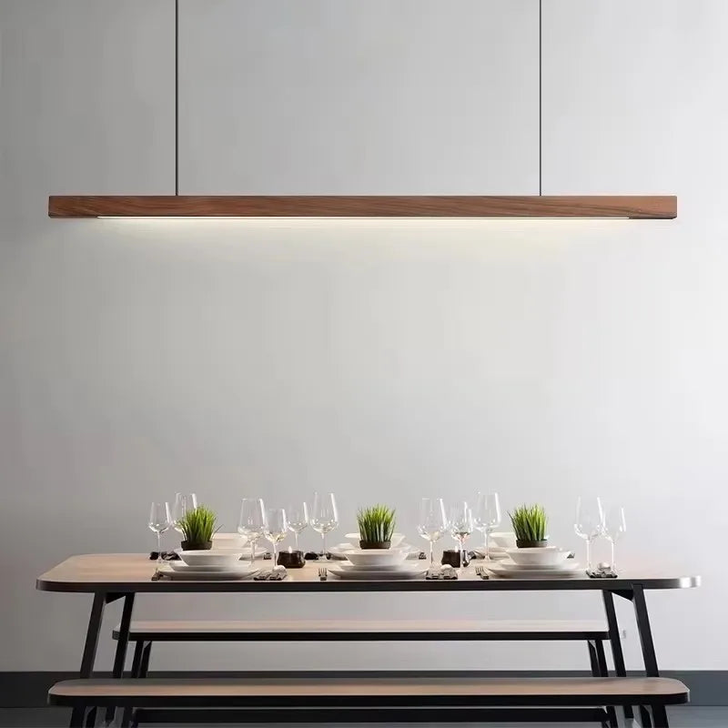 Asta Walnut Wood Linear Chandelier for Kitchen Island & Dining