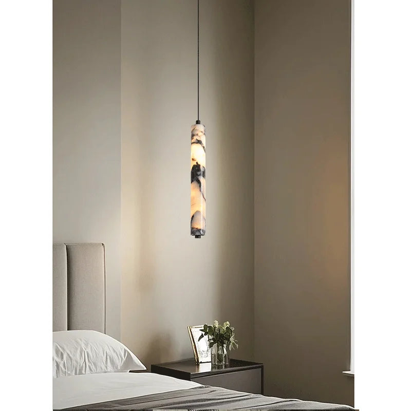 Ombra Black Stone Cylinder Pendant Light for Bedroom & Living Room