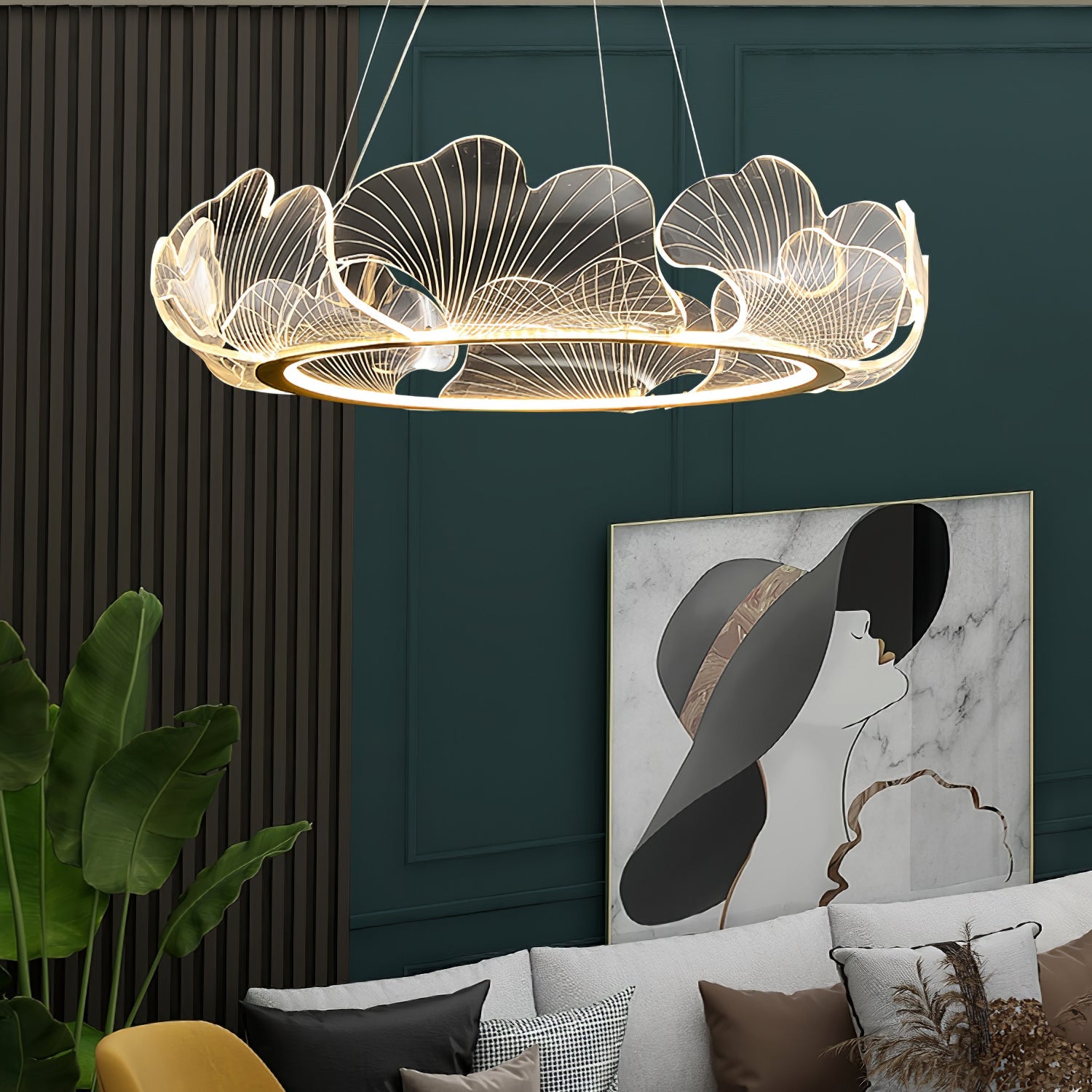Folia Modern LED Gold Chandelier for Dining Room & Kitchen Island