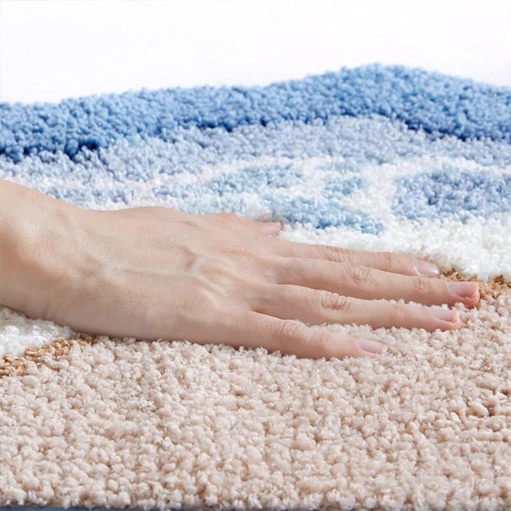 Onda Coastal Wave Plush Bath Mat Non Slip Machine Washable Bathroom