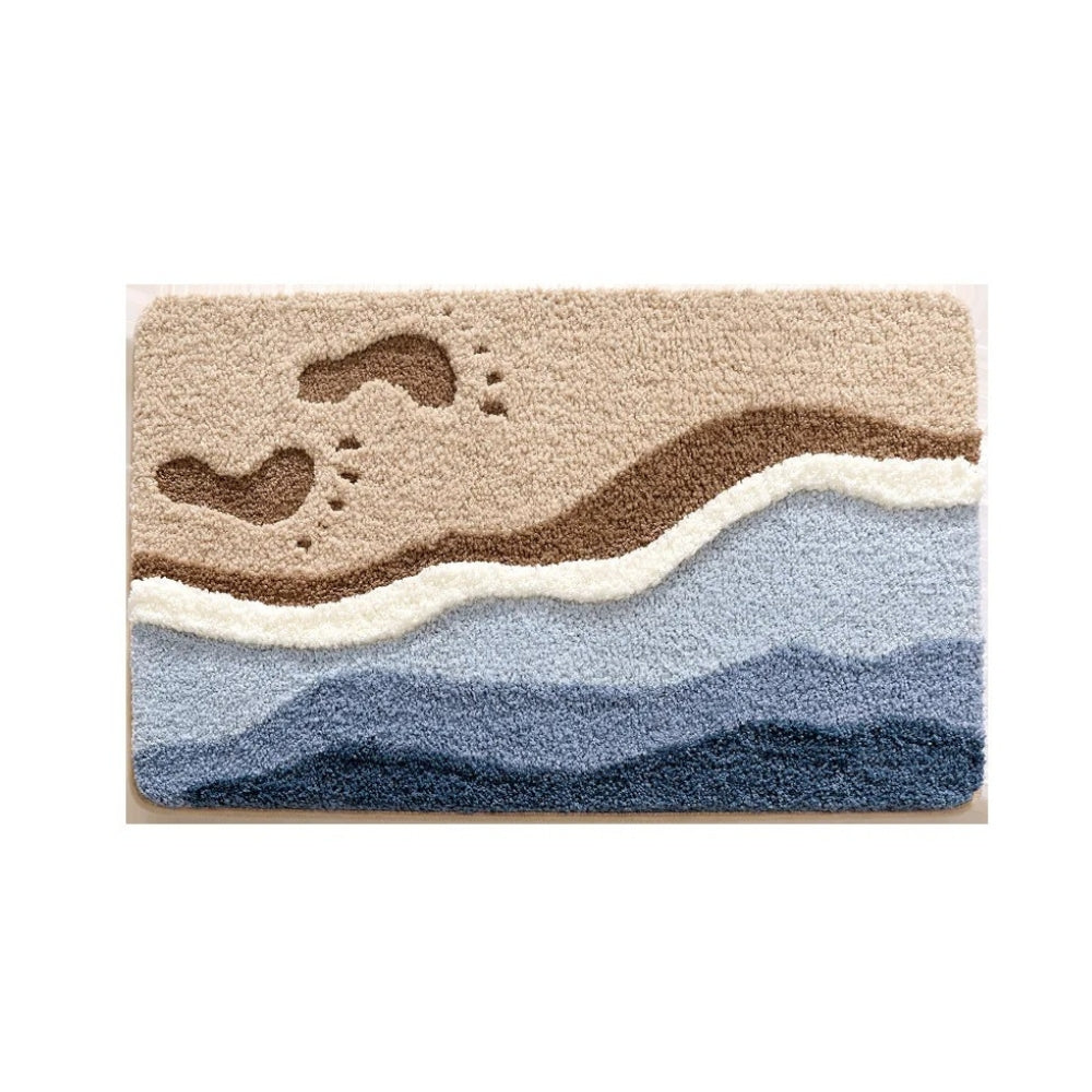 Onda Coastal Wave Plush Bath Mat Non Slip Machine Washable Bathroom