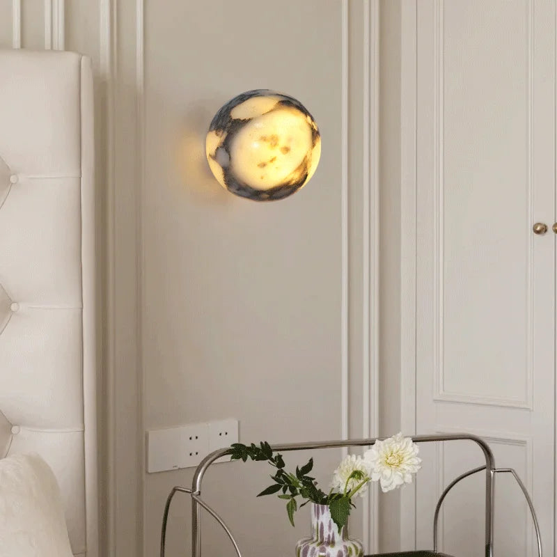 Luna Natural Marble Ball LED Wall Sconce for Bedroom & Hallway